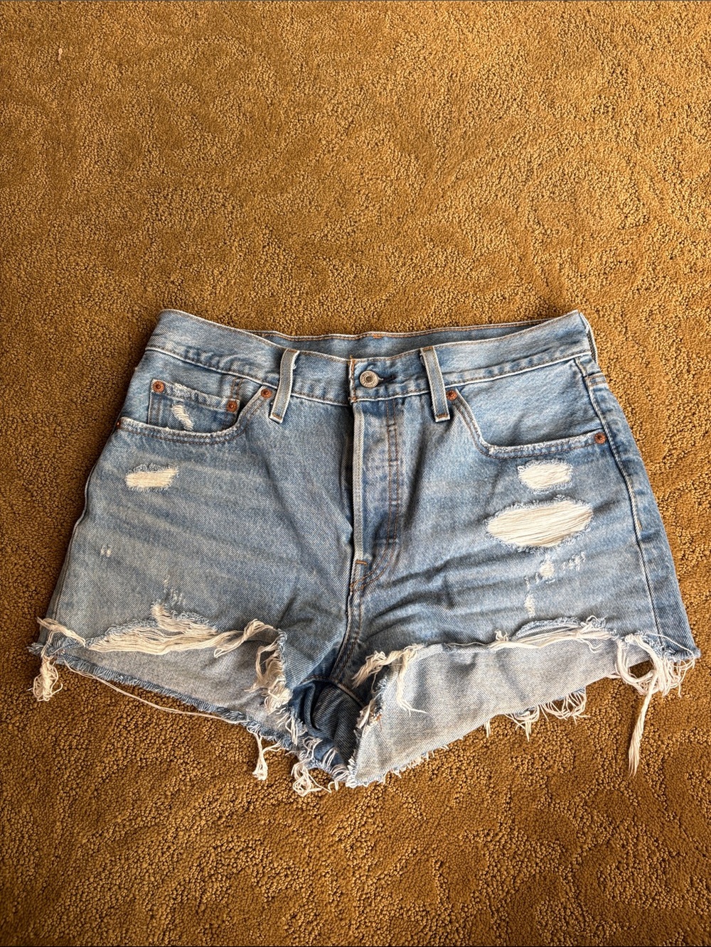 Levi's 501 Light Blue Distressed Denim Cutoff Shorts